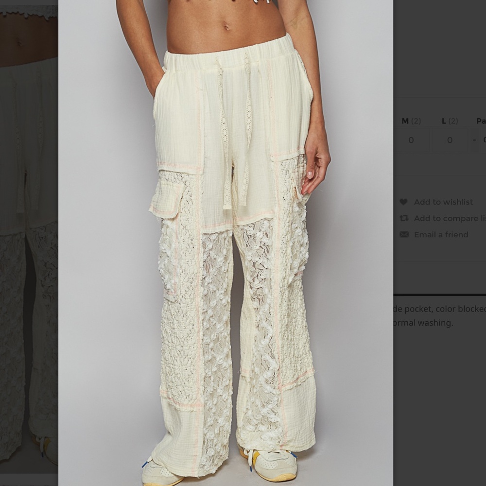 POL Cream Crochet Panel Straight-Leg Pants
